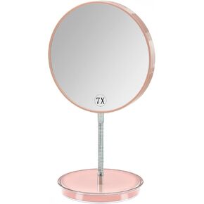 Magnifying Make up Mirror with Stand, 1x/7x Magnification, 6" Double Sided Desk Table Mirror，360° Rotation Tabletop Mirror for Traveling,Shaving -Pink
