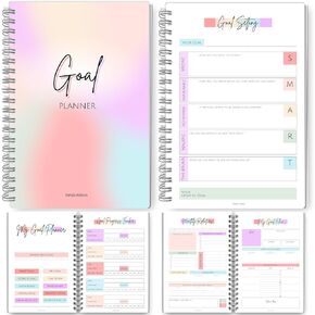 Goal Planner | SMART Goal Setting Kit for the New You, Monthly Habits, Reflections & Vision Boards | Pastel Rainbow A5