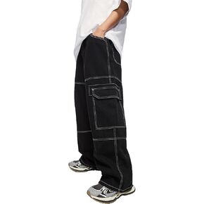 Denim Cargo Pants Y2k Baggy Jeans Gothic Punk Wide Leg Streetwear Oversized Relaxed Fit Jeans