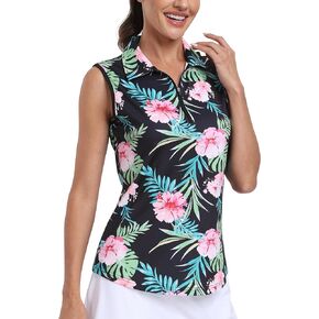MoFiz Womens Sleeveless Polo Shirts Zip up Golf Shirts Athletic Tennis Tank Tops