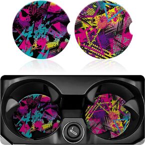 Car Cup Holder Coaster for Drinks,2 Pack Car Coasters for Cup Holder,Colorful Flowers and Berries Anti-Slip Absorbent Ceramic Car Cup Coasters with Cork Base for Drinks Coffee Women Men 2.56"