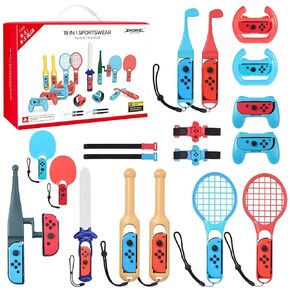 Switch Sports Accessories,18 in 1 Nintendo Switch Sports Accessories Compatible with Nintendo Switch Sports Games,Tennis Rackets,Sword Grips,Golf Clubs,Joy-con Wrist Band,Wrist Dance Bands & Leg Strap