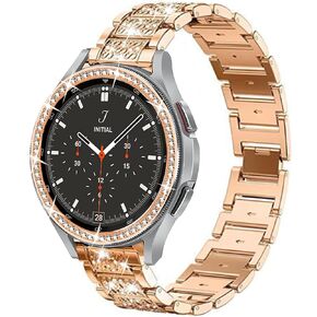 Bands Compatible with Samsung Galaxy Watch 4 Classic 46mm, Jewelry Bling Rhinestone Diamonds Metal Bracelet with Bezel Ring Cover Watch Fase Replacement Accessories for Women Men.