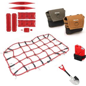 RC 1:10 Crawler Car roof Decoration Accessory Set, Simulation Decorative Package, Luggage Net, Fuel Tank, Shovel, Recovery Board Set Compatible with 1/10 RC Crawler Truck