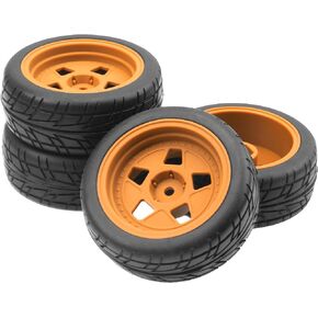 ShareGoo Nylon Wheel Rims with Rubber Tire RC 12mm Hex Compatible with HSP Tamiya Kyosho RedCat Sakura WLtoys 1/10 RC On-Road Racing Touring Car (Black)