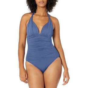 La Blanca Women's Island Goddess V-Neck Halter Mio One Piece Swimsuit