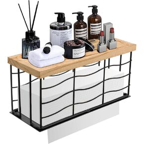 Paper Towel Dispenser, Metal Paper Towel Holder with Wood Lid, Commercial Napkin Dispenser, Tri-Fold Paper Towel Dispenser for Home Bathroom Kitchen, Wall Mounted & Countertop (Matte Black)