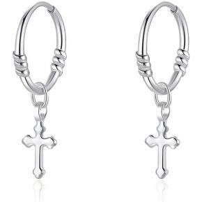 Tiny Cross Huggie Twist Small Hoop 925 Sterling Silver Earrings for Women Teen Girls Hypoallergenic for Sensitive Ear Cute Thin Endless Hoops Minimalist Hooped Litte Charm Dangle Drop Fashion Jewelry Gifts Daughter Her Bff Sister Birthday Christmas