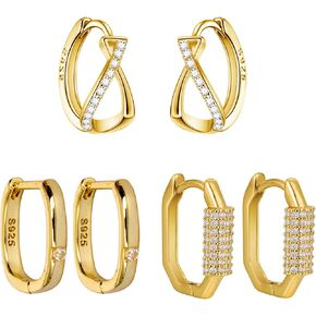 S925 Sterling Silver Hoop Earrings for Women Girls, 3/4 Pairs Small 14K Silver or Gold Hoop Earrings Sterling Silver S925 Earrings Hypoallergenic Light Weight and Comfortable