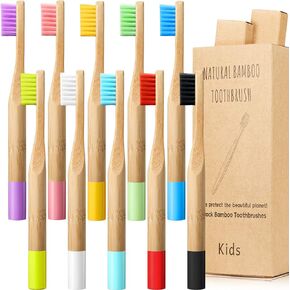 10 Pieces Kids Bamboo Toothbrush Natural Soft Bristle Toothbrush Wooden Toothbrushes Toddlers Adults Natural Wood Organic Toothbrush BPA-Free Color Travel(Kids)