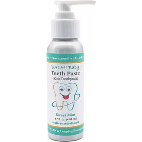 Kids Natural Fluoride Free Toothpaste by BALM! Baby – Children's Toothpaste in Pump Bottle, SLS Free Toothpaste with Xylitol, Vegan Gluten Free, BPA Free, Zero Waste Children’s Teeth Paste (Mint)
