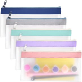 5 Pack Clear Zipper Pencil Pouch Multifunctional Clear Pen Bag Makeup Bag Organizer Stationery Storage Bag for Office Supplies Travel Toiletry Bag Canvas Zipper Bags