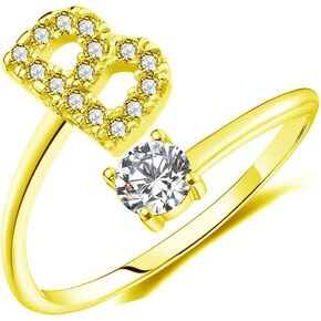Adjustable Crystal Initial Ring Free Size Stackable Alphabet Letter Knuckle Rings for Bridesmaid