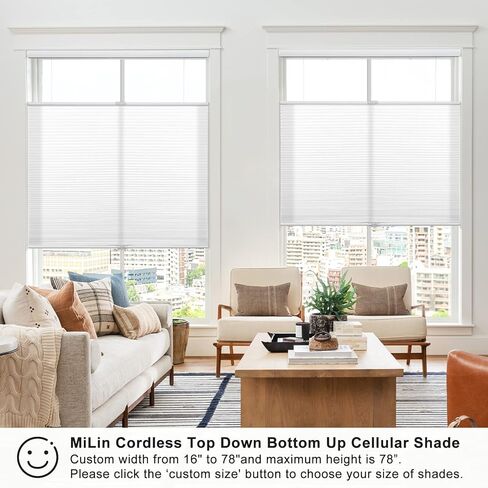 ستائر خلوية لاسلكية من أعلى إلى أسفل من أسفل إلى أعلى للنوافذ، ستائر على شكل قرص العسل وظلال، مرشحة للضوء باللون الأبيض، مقاس 42 بوصة عرض × 64 بوصة ارتفاع in Kuwait