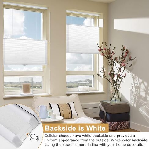 ستائر خلوية لاسلكية من أعلى إلى أسفل من أسفل إلى أعلى للنوافذ، ستائر على شكل قرص العسل وظلال، مرشحة للضوء باللون الأبيض، مقاس 42 بوصة عرض × 64 بوصة ارتفاع in Kuwait