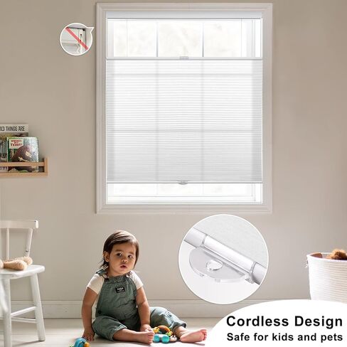 ستائر خلوية لاسلكية من أعلى إلى أسفل من أسفل إلى أعلى للنوافذ، ستائر على شكل قرص العسل وظلال، مرشحة للضوء باللون الأبيض، مقاس 42 بوصة عرض × 64 بوصة ارتفاع in Kuwait