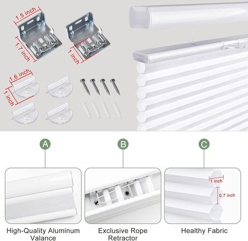 ستائر خلوية لاسلكية من أعلى إلى أسفل من أسفل إلى أعلى للنوافذ، ستائر على شكل قرص العسل وظلال، مرشحة للضوء باللون الأبيض، مقاس 42 بوصة عرض × 64 بوصة ارتفاع in Kuwait