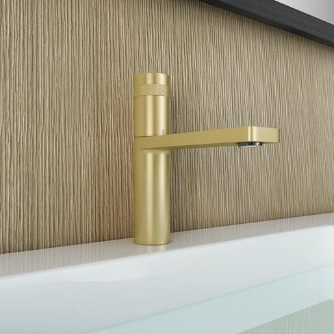 Brass Single Handle Bathroom Faucet with Deck Plate, Pop-up Sink Drain Assembly & Faucet Supply Lines, Brushed Gold, 1416408 in Saudi Arabia