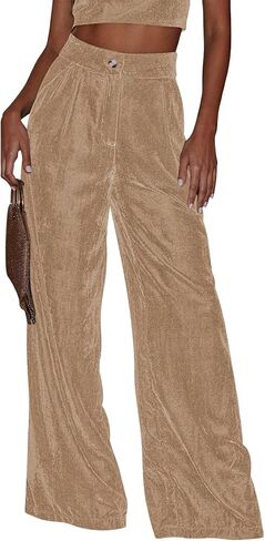 IBAKOM Velvet Pant for Women High Waist Wide Leg Palazzo Pants with Pocket Office Lady Fall Winter Xmas Flare Baggy Trouser in Saudi Arabia