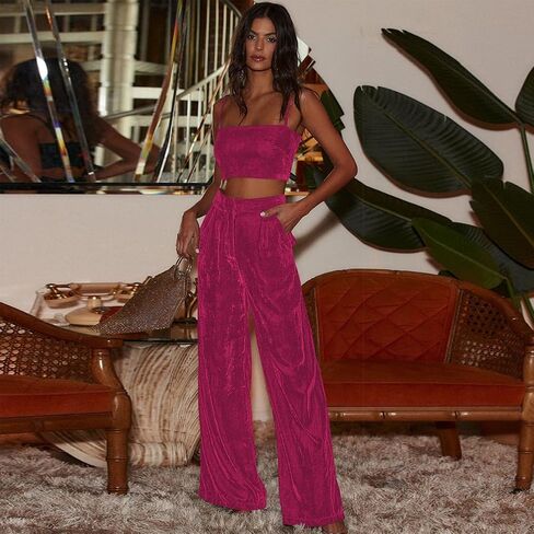 IBAKOM Velvet Pant for Women High Waist Wide Leg Palazzo Pants with Pocket Office Lady Fall Winter Xmas Flare Baggy Trouser in Saudi Arabia
