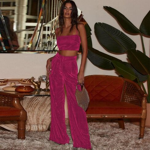 IBAKOM Velvet Pant for Women High Waist Wide Leg Palazzo Pants with Pocket Office Lady Fall Winter Xmas Flare Baggy Trouser in Saudi Arabia