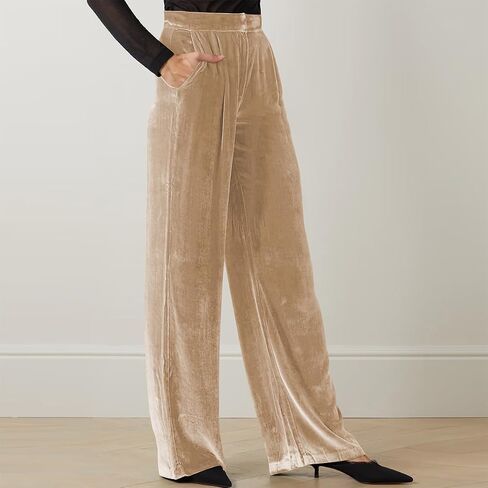 IBAKOM Velvet Pant for Women High Waist Wide Leg Palazzo Pants with Pocket Office Lady Fall Winter Xmas Flare Baggy Trouser in Saudi Arabia