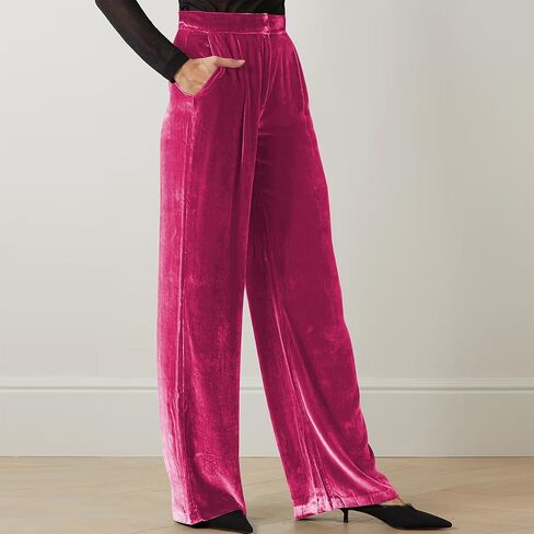 IBAKOM Velvet Pant for Women High Waist Wide Leg Palazzo Pants with Pocket Office Lady Fall Winter Xmas Flare Baggy Trouser in Saudi Arabia