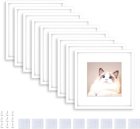 8x8 Picture Tiles | Mix Tiles Picture Frames Stick on Wall | Photo Tiles Peel and Stick Picture Frames as Gallery Wall Frame Set (Black - 9 Pcs) in Saudi Arabia