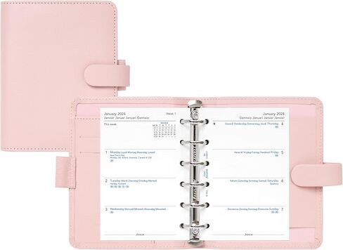 منظم Filofax Saffiano، حجم الجيب، أحمر الخدود - محبب متقاطع، مظهر جلدي، ست حلقات، مذكرات تقويم أسبوع العرض، متعدد اللغات، 2024 (C022697-24) in Saudi Arabia