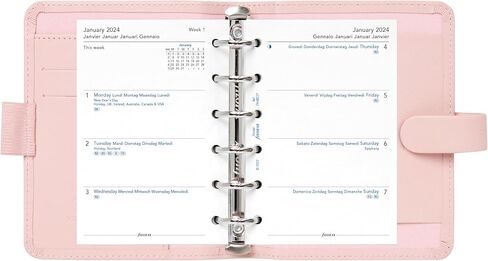 منظم Filofax Saffiano، حجم الجيب، أحمر الخدود - محبب متقاطع، مظهر جلدي، ست حلقات، مذكرات تقويم أسبوع العرض، متعدد اللغات، 2024 (C022697-24) in Saudi Arabia