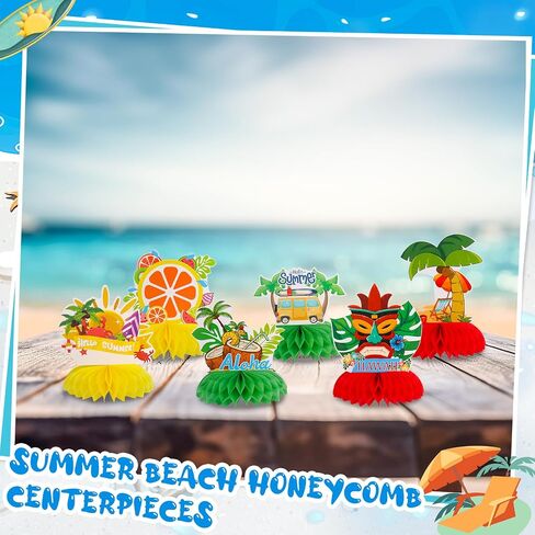 17Pcs Summer Honeycomb Centerpiece Summer Party Decorations 3D Beach Hawaii Themed Party Table Decorations with Glitter Summer Temporary Tattoos for Summer Beach Pool Party Supplies in Saudi Arabia