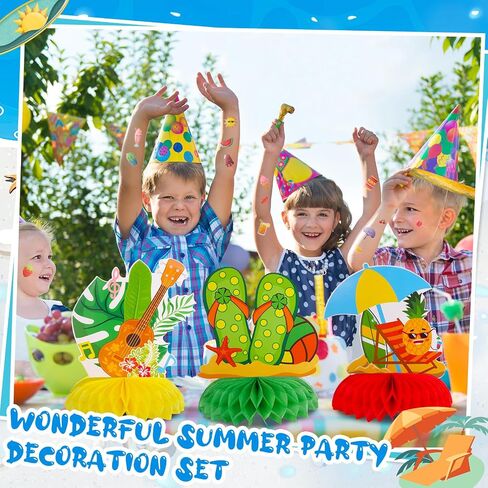 17Pcs Summer Honeycomb Centerpiece Summer Party Decorations 3D Beach Hawaii Themed Party Table Decorations with Glitter Summer Temporary Tattoos for Summer Beach Pool Party Supplies in Saudi Arabia