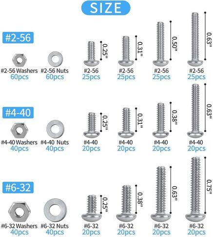 مجموعة براغي الماكينة 540 قطعة #2-56#4-40#6-32، مسمار براغي رأس غسالات مسطحة، صواميل ومسامير صغيرة من الفولاذ المقاوم للصدأ 304 للمشروع الخارجي من Swagwert in Kuwait