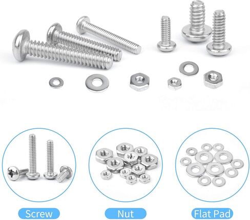 مجموعة براغي الماكينة 540 قطعة #2-56#4-40#6-32، مسمار براغي رأس غسالات مسطحة، صواميل ومسامير صغيرة من الفولاذ المقاوم للصدأ 304 للمشروع الخارجي من Swagwert in Kuwait