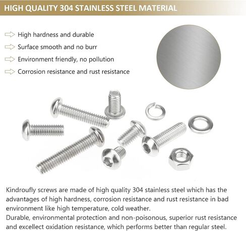 148 Pieces M6 x 8/10 /12/16 /20/25 /30mm Button Head Socket Cap Screws Nuts Washers Assortment Kit, 304 Stainless Steel, Fully Machine Thread in Saudi Arabia