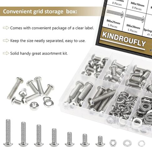 148 Pieces M6 x 8/10 /12/16 /20/25 /30mm Button Head Socket Cap Screws Nuts Washers Assortment Kit, 304 Stainless Steel, Fully Machine Thread in Saudi Arabia