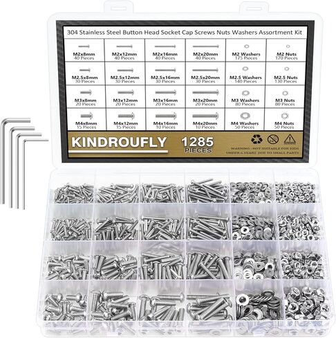148 Pieces M6 x 8/10 /12/16 /20/25 /30mm Button Head Socket Cap Screws Nuts Washers Assortment Kit, 304 Stainless Steel, Fully Machine Thread in Saudi Arabia