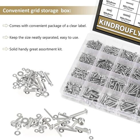 148 Pieces M6 x 8/10 /12/16 /20/25 /30mm Button Head Socket Cap Screws Nuts Washers Assortment Kit, 304 Stainless Steel, Fully Machine Thread in Saudi Arabia