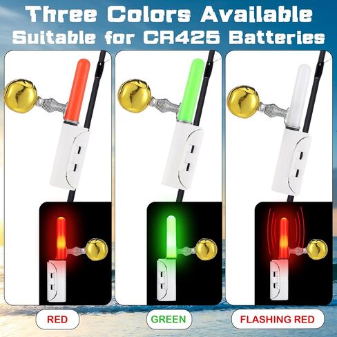 Glooglitter 6 Pcs Fishing Glow Sticks LED Fishing Pole Light Night Fish Alert Glow Stick with 8 Pcs Rechargeable CR425 Battery and Battery Charger in Kuwait