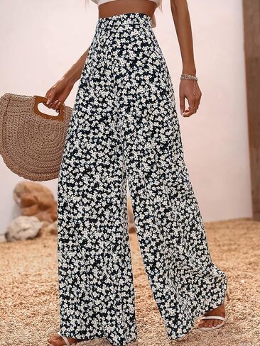 Floerns Women's Floral Print High Waist Loose Fit Wide Leg Loose Fit Pants in Saudi Arabia