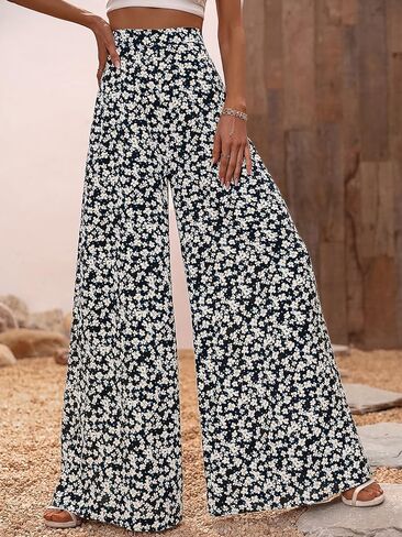Floerns Women's Floral Print High Waist Loose Fit Wide Leg Loose Fit Pants in Saudi Arabia