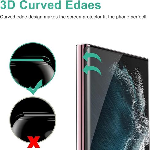تم تحديث [3+3 عبوات] واقي شاشة Galaxy S22 Ultra بتغطية كاملة، زجاج مقسى بصلابة 9H، فتح بصمة الإصبع، منحني ثلاثي الأبعاد، وضوح عالي الدقة، مضاد للخدش لهاتف Samsung S22 Ultra in Kuwait