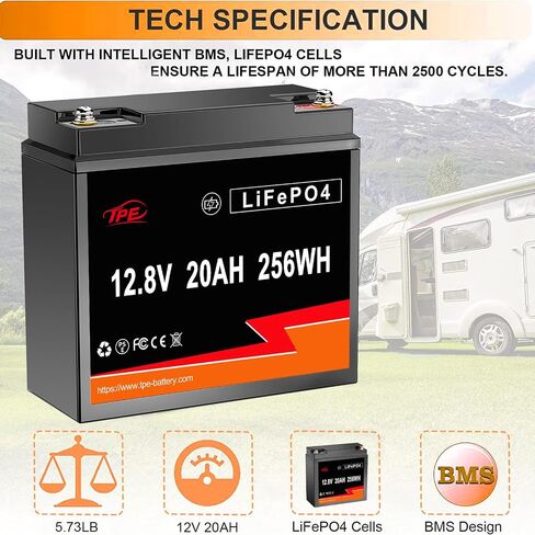 Deep Cycle LiFePO4 Battery 12V 20Ah LiFePO4 Lithium Iron Phosphate Battery Built-in BMS, Rechargeable Battery with 3000+ Life Cycles &10-Year Lifetime Perfect for RV Solar Golf Cart Boat in Saudi Arabia