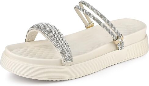Perphy Sparkly Rhinestones Strap Slingback Flatform Slide Sandals for Women Lightweight Comfortable Padded Shoes in Saudi Arabia