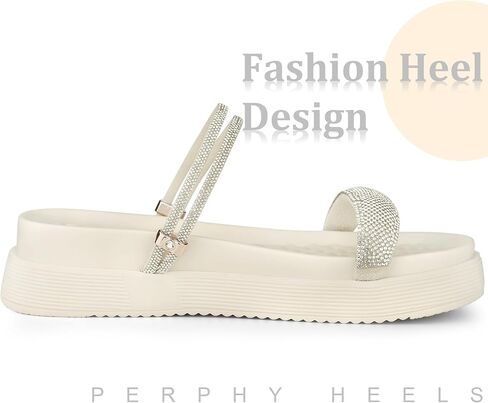 Perphy Sparkly Rhinestones Strap Slingback Flatform Slide Sandals for Women Lightweight Comfortable Padded Shoes in Saudi Arabia
