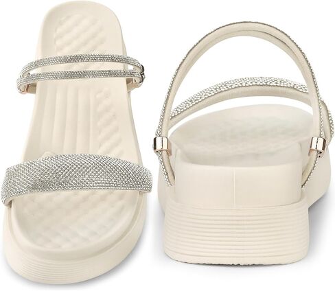 Perphy Sparkly Rhinestones Strap Slingback Flatform Slide Sandals for Women Lightweight Comfortable Padded Shoes in Saudi Arabia