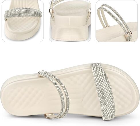 Perphy Sparkly Rhinestones Strap Slingback Flatform Slide Sandals for Women Lightweight Comfortable Padded Shoes in Saudi Arabia