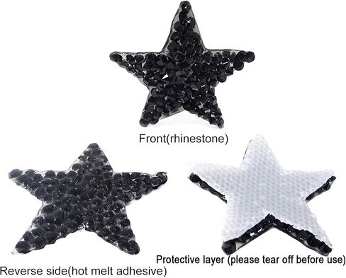 Honbay 12PCS Star Shape Rhinestone Patches Hot-Melt Adhesives Appliques Clothing Repair Decoration Patches for DIY Accessory (Black) in Saudi Arabia