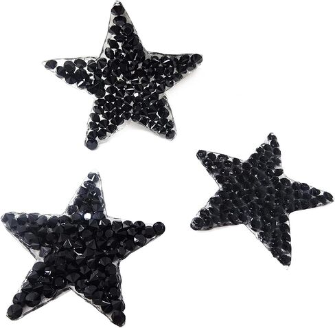 Honbay 12PCS Star Shape Rhinestone Patches Hot-Melt Adhesives Appliques Clothing Repair Decoration Patches for DIY Accessory (Black) in Saudi Arabia