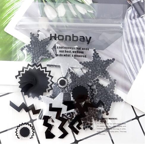 Honbay 12PCS Star Shape Rhinestone Patches Hot-Melt Adhesives Appliques Clothing Repair Decoration Patches for DIY Accessory (Black) in Saudi Arabia